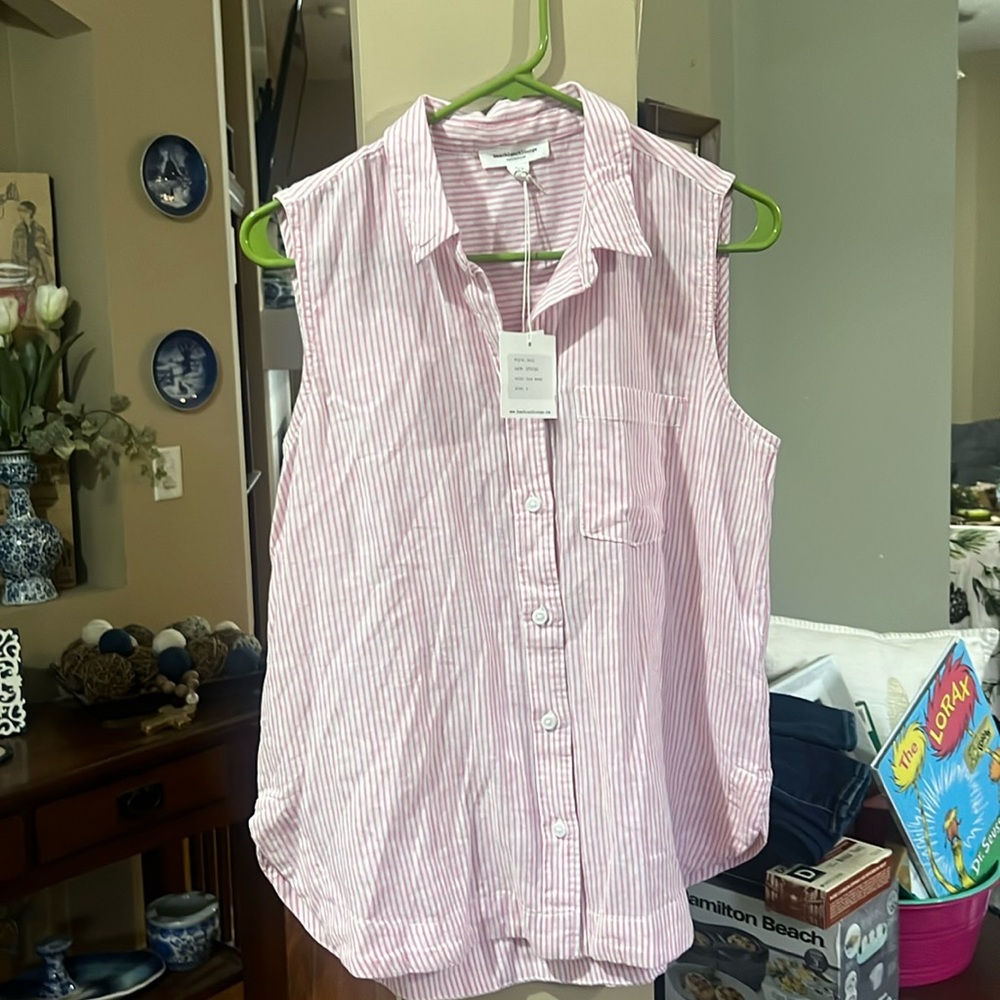 NWT BEACHLUNCHLOUNGE LINEN BLEND SLEEVELESS BLOUSE